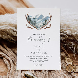 Rustic Antlers Mountain Wedding Invitation