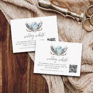 Rustic Antlers Mountain Wedding Website QR Code Enclosure Card
