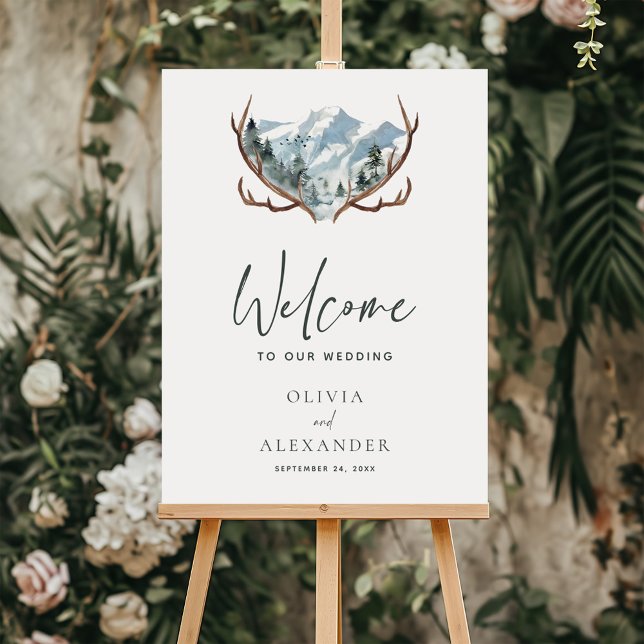 Rustic Antlers Mountain Wedding Welcome Foam Board (Creator Uploaded)
