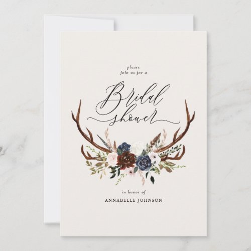 Rustic antlers navy burgundy floral bridal shower