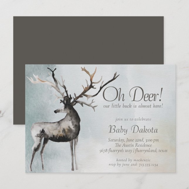 Rustic Antlers | Oh Deer Little Buck Baby Shower Invitation (Front/Back)