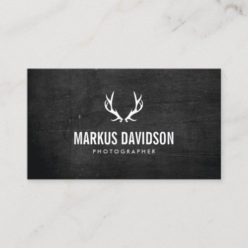 Rustic Antlers on Black Wood Photographers Craft Business Card