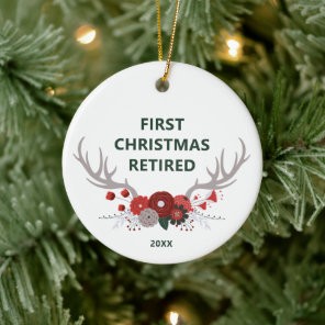 Rustic Antlers Personalized 1st Christmas Retired Ceramic Ornament