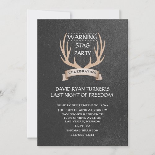 Rustic Antlers Ribbon Chalk Stag Party Invite