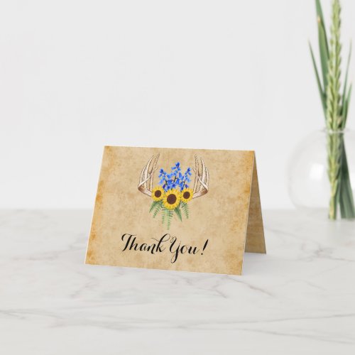 Rustic Antlers  Sunflowers Wedding Thank You