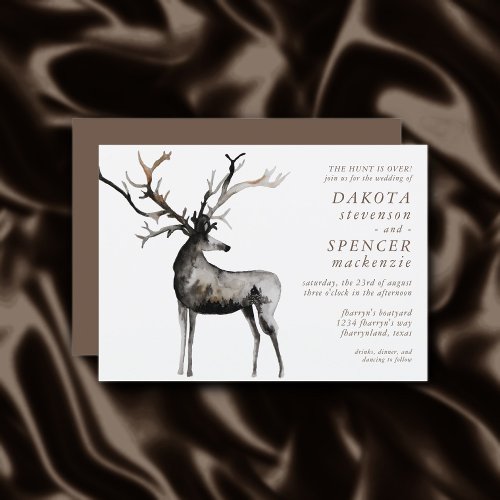 Rustic Antlers  The Hunt is Over Nature Wedding Invitation