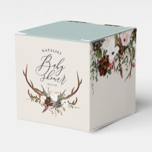 Rustic antlers watercolor floral baby shower favor favor boxes