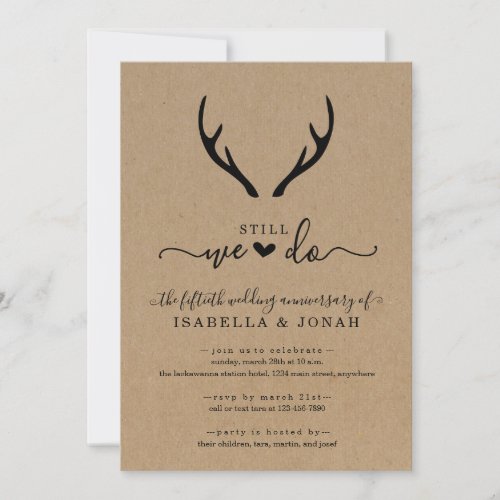 Rustic Antlers Wedding Anniversary Invitation