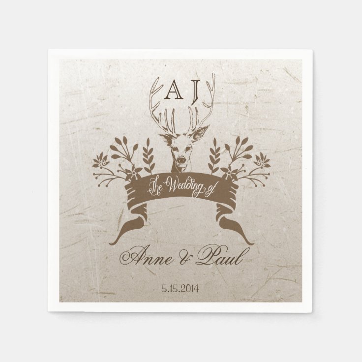 Rustic Antlers Wedding Napkin Zazzle