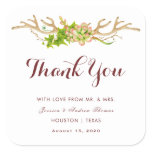Rustic Antlers & Wildflowers Wedding Thankyou Square Sticker