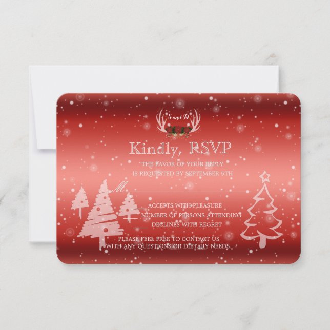 Rustic Antlers Winter Wedding RSVP Invitation (Front)