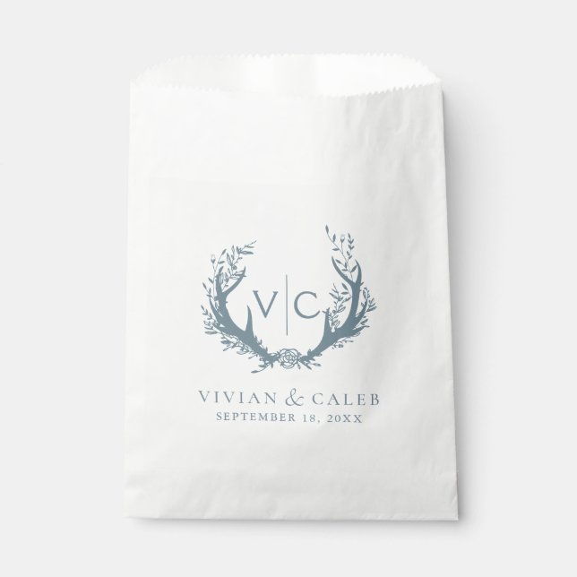 Rustic Antlers with Floral Wreath | Wedding Favor Bag (Front)
