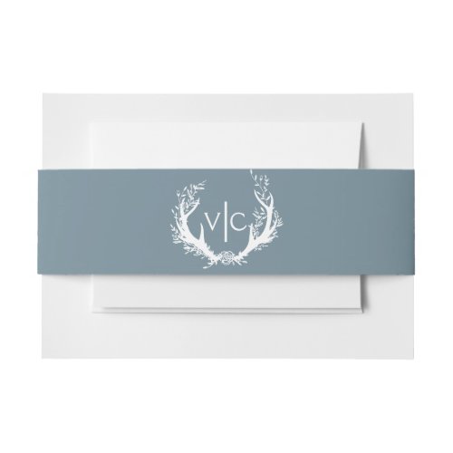 Rustic Antlers with Floral Wreath  Wedding Invitation Belly Band