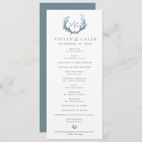 Rustic Antlers with Floral Wreath  Wedding Program