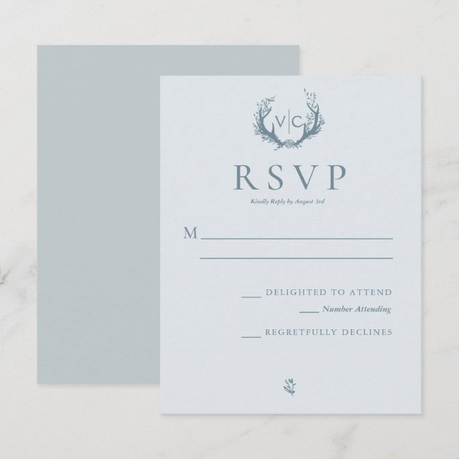 Rustic Antlers with Floral Wreath | Wedding RSVP (Front/Back)