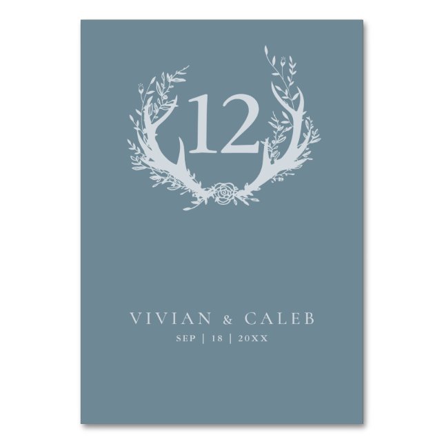 Rustic Antlers with Floral Wreath | Wedding Table Number (Front)