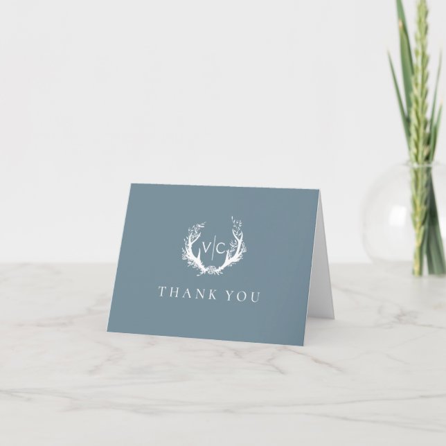  Rustic Antlers with Floral Wreath | Wedding Thank You Card (Front)