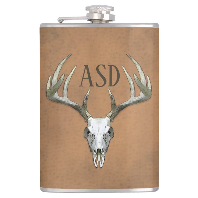 Rustic Antlers with Initials Flask (Front)