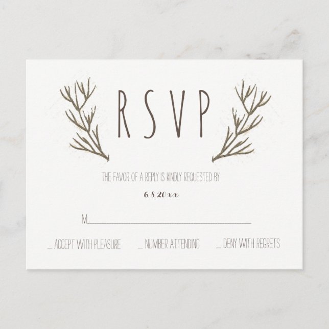 Rustic antlers wreath wedding rsvp postcards (Front)