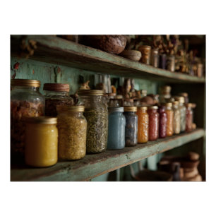 Rustic Apothecary Herb Jar Shelf Poster