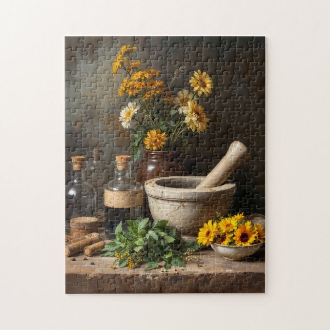 Rustic Apothecary Still Life with Herbs and Flower Jigsaw Puzzle (Vertical)