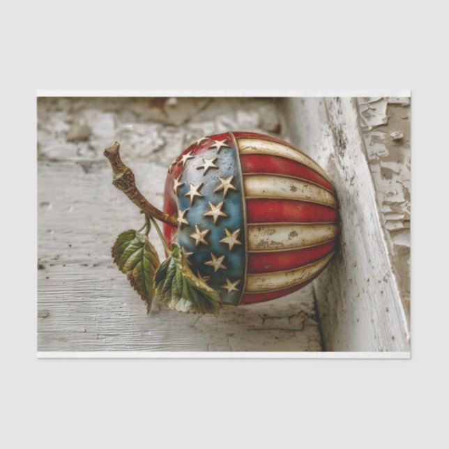 Rustic Apple, American Flag Design DT5R Decoupage Tissue Paper (Front)