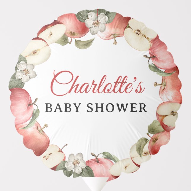 Rustic Apple Baby Shower Balloon with Floral Borde (Front)