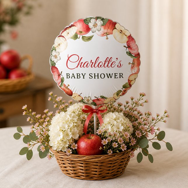 Rustic Apple Baby Shower Balloon with Floral Borde (Balloon Centerpiece Idea)