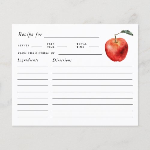 Rustic Apple Bridal Shower Recipe Card