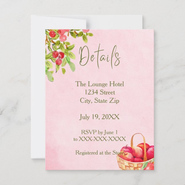 Rustic Apple Details Card – Red Apple Watercolor (Front)