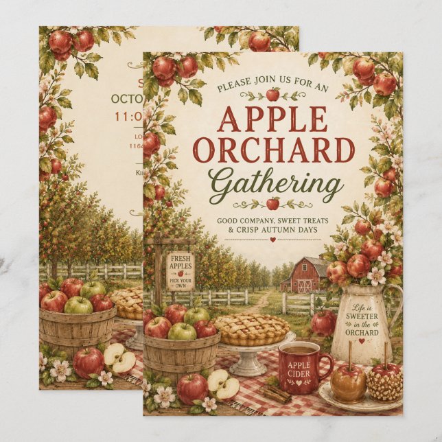 Rustic Apple Orchard Gathering Fall Autumn Invitation (Front/Back)