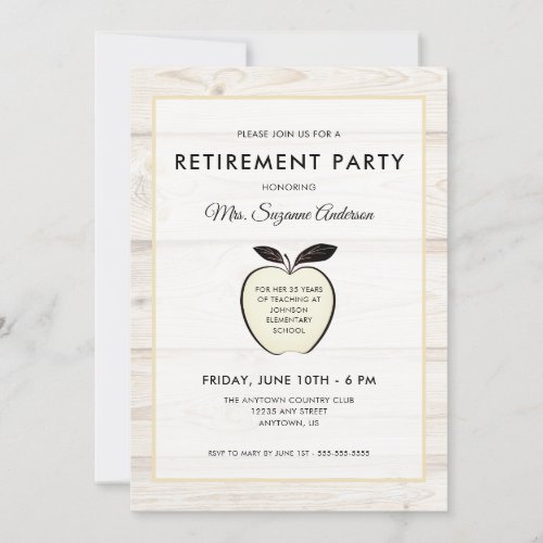 Rustic Apple  Teacher Retirement Party Invitation