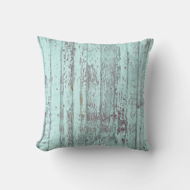 Rustic Aqua Barn Wood Throw Pillow (Front)