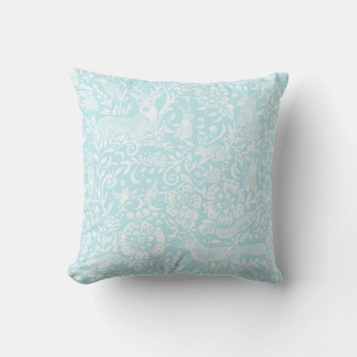 Rustic Aqua Deer Fox Bird Rabbit Forest Animal Outdoor Pillow