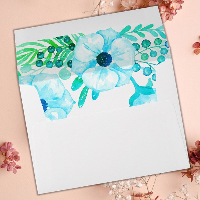 Rustic Aqua Floral Minimalist Wedding Envelope (Creator Uploaded)
