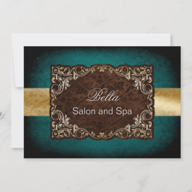 rustic aqua gold Business Thank You Cards (Front)