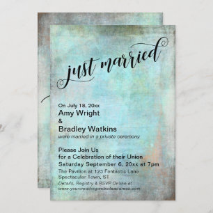 Rustic Aqua Just Married Post-Wedding Celebration Invitation