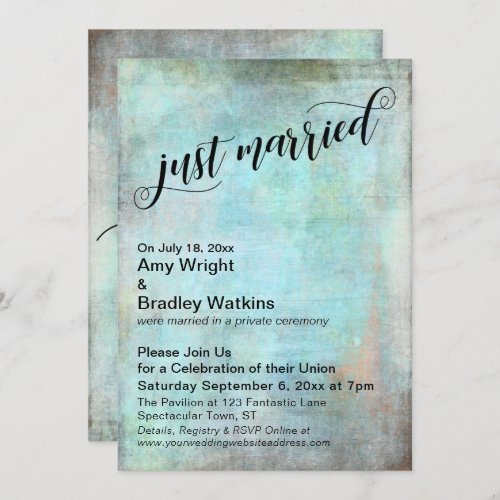 Rustic Aqua Just Married Post_Wedding Celebration Invitation
