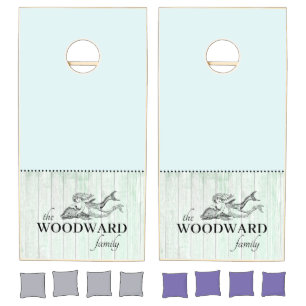 Rustic Aqua Mermaid Lake Beach House Cornhole Set