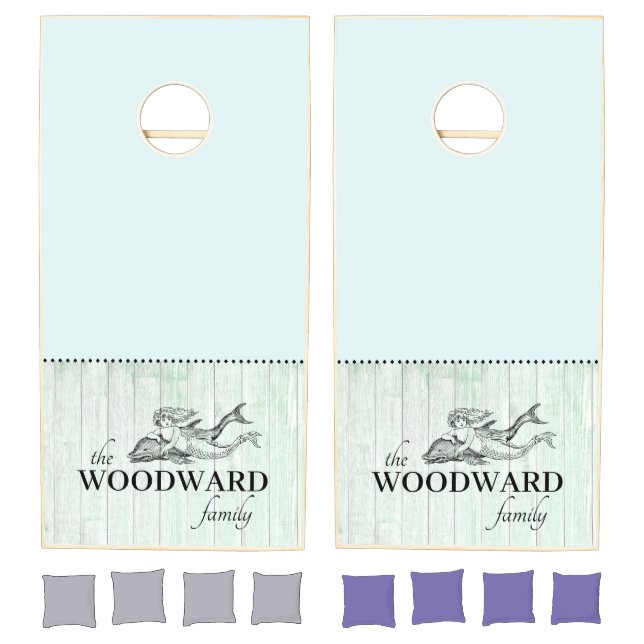 Rustic Aqua Mermaid Lake Beach House Cornhole Set (Set)