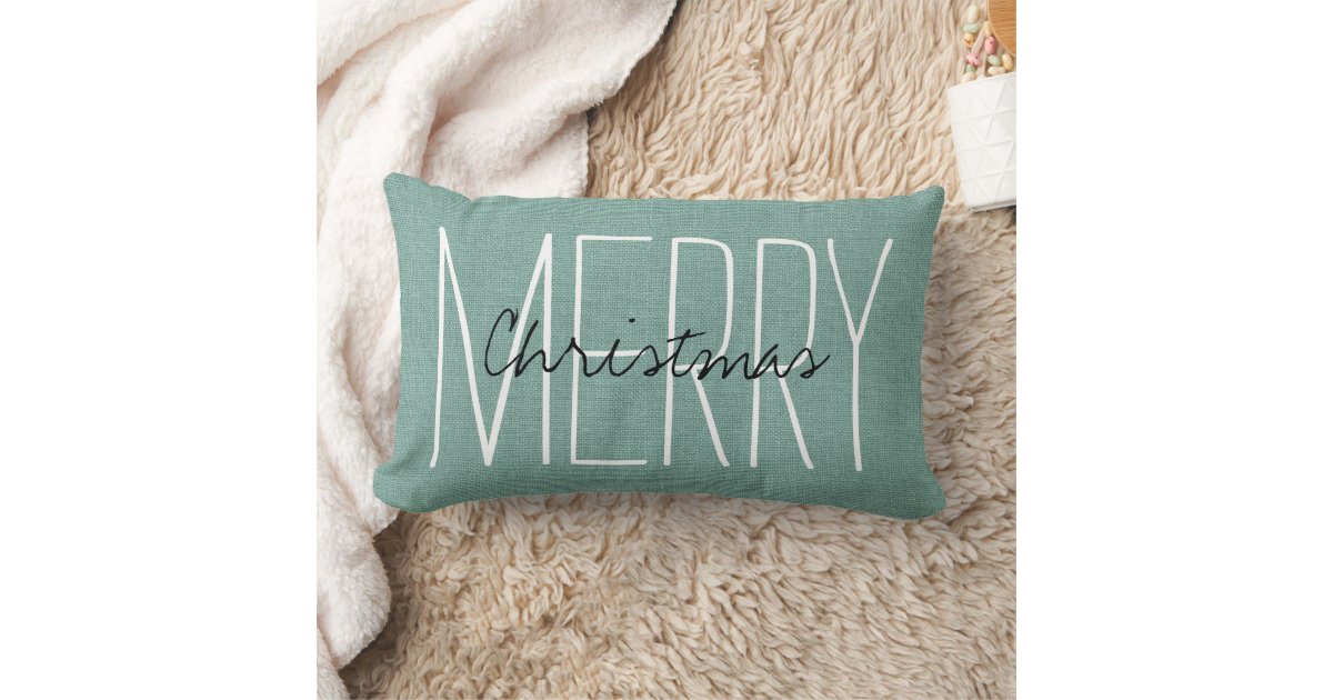 Rustic Aqua Merry Christmas Lumbar Pillow Zazzle