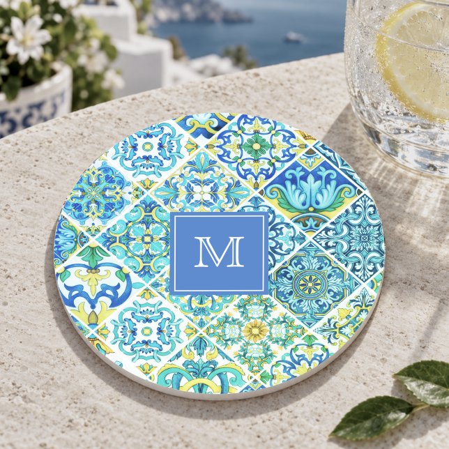 Rustic Aqua Mint Sicilian Ceramic Tile Pattern Coaster (Creator Uploaded)