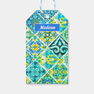 Rustic Aqua Mint Sicilian Mediterranean Tile Gift Tags