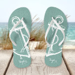 Rustic Aqua Vintage Anchor Monogram Flip Flops<br><div class="desc">Custom printed flip flop sandals with a rustic nautical vintage anchor illustration and your custom monogram or other text. Click Customize It to change text fonts and colors or add your own images to create a unique one of a kind design!</div>