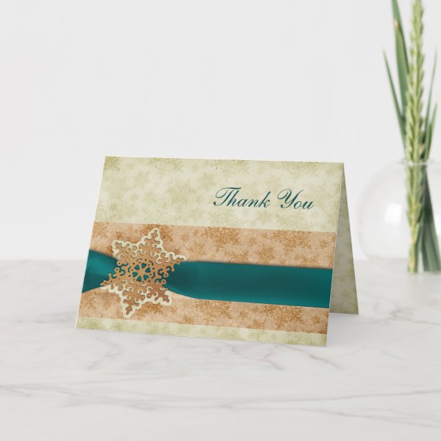 rustic aqua winter wedding Thank You Card (Front)