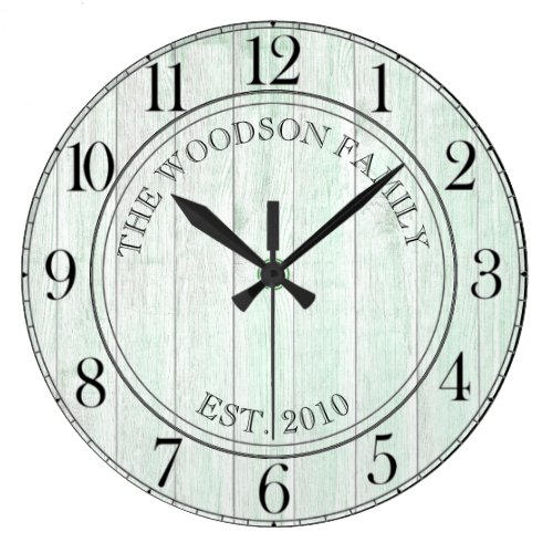Rustic Aqua Wood Family Name Clock