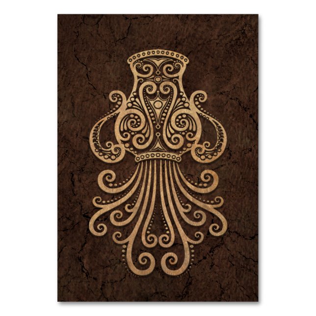 Rustic Aquarius Zodiac Sign on Stone Effect Table Number (Front)