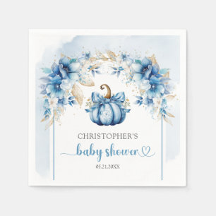 Rustic arch dusty blue and gold pumpkin floral boy napkins