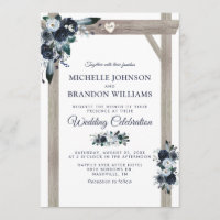 Rustic Arch Dusty Blue Floral Wedding Invitation