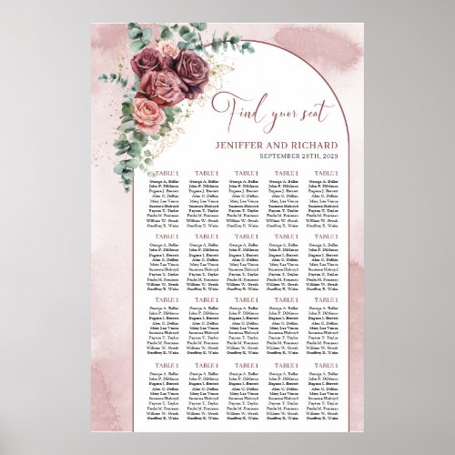 Rustic arch watercolor blush and burgundy floral poster